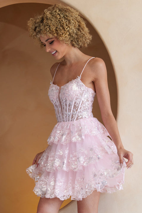 Amelia Couture BZ9031S Sleeveless Tiered Appliqué Dress