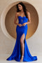 Amelia Couture AG0113 Fitted Strapless Satin Gown with Slit