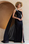 Amelia Couture 7056 One-Shoulder Gown with Cape and Slit