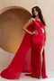 Amelia Couture 7056 One-Shoulder Gown with Cape and Slit