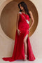 Amelia Couture 7056 One-Shoulder Gown with Cape and Slit