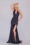 Amelia Couture 3040 Fitted Halter Satin Gown with Slit