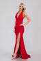 Amelia Couture 3040 Fitted Halter Satin Gown with Slit