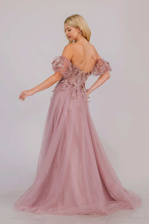 Amelia Couture 3041 Whimsical Appliqué Strapless A-Line Gown with Lace-Up Back