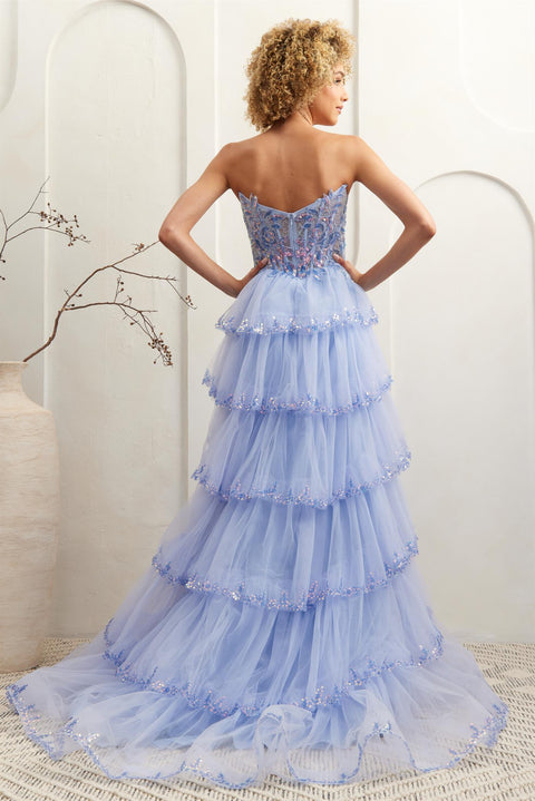 Amelia Couture 4033 Fairytale Strapless Layered A-Line Gown with Slit