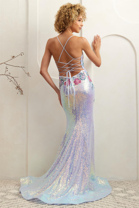 Amelia Couture 7060 Floral Embroidered Sequin Slit Gown