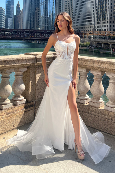 Amelia Couture 7064 Applique Sleeveless Slit Gown