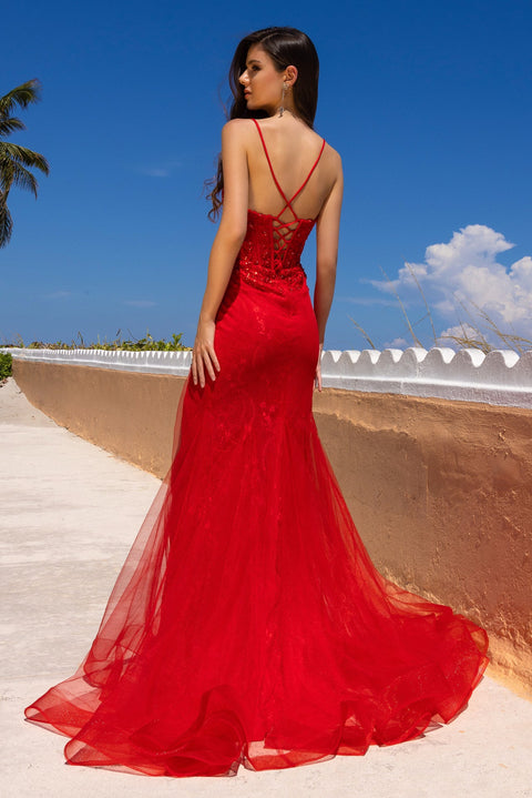 Amelia Couture 7064 Applique Sleeveless Slit Gown