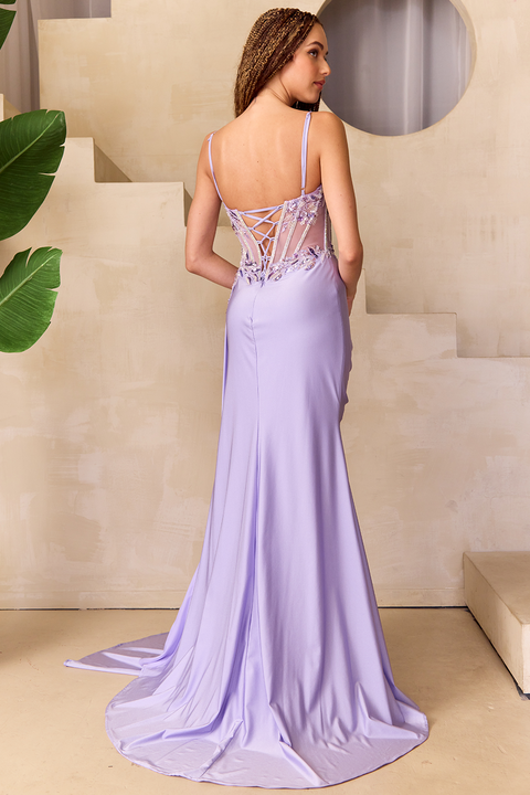 Amelia Couture 2050 Radiant Beaded Sheer Corset Gown with Slit