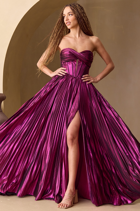 Amelia Couture 2058 Metallic Strapless A-line Gown