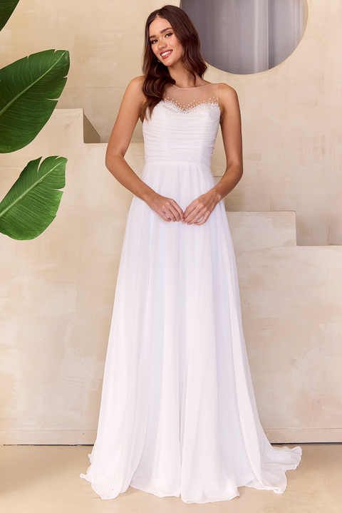 Amelia Couture 3023 Ethereal Chiffon A-Line Gown with Beaded Bodice