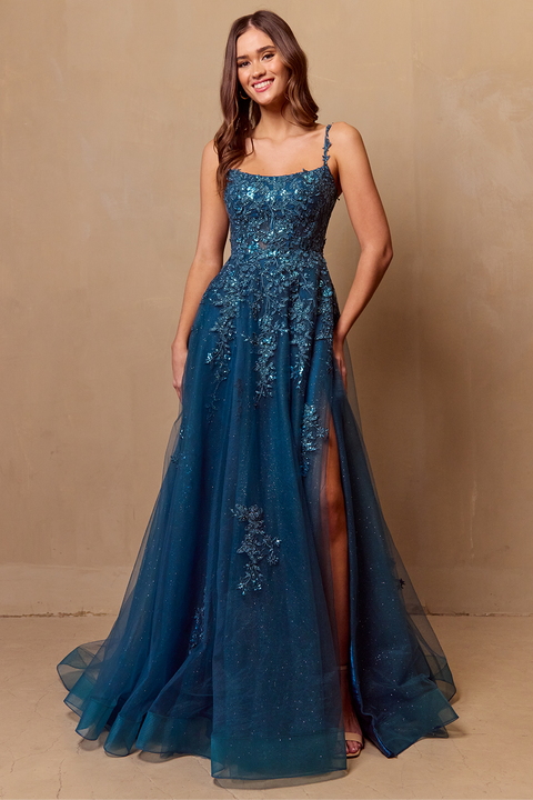 Amelia Couture 4044 Applique Sleeveless A-line Slit Gown