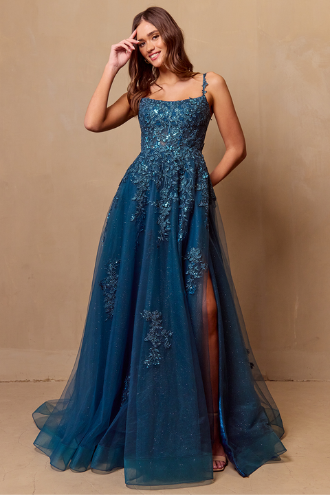 Amelia Couture 4044 Applique Sleeveless A-line Slit Gown