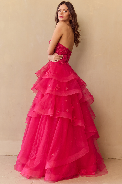 Amelia Couture 4900 Enchanting Strapless A-Line Gown with Layered Skirt