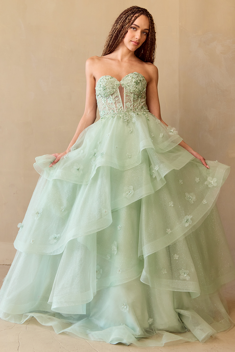 Amelia Couture 4900 Enchanting Strapless A-Line Gown with Layered Skirt