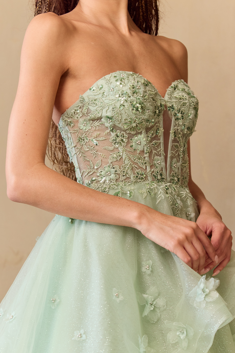 Amelia Couture 4900 Enchanting Strapless A-Line Gown with Layered Skirt