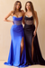 Amelia Couture 3099 Luxe Strapless Satin Gown with Beading and Side Slit
