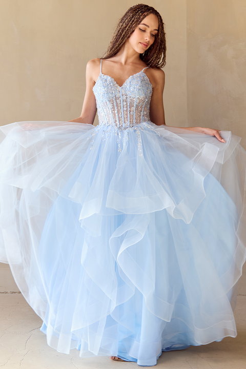Amelia Couture 5068 Elegant Sleeveless A-Line Layered Gown