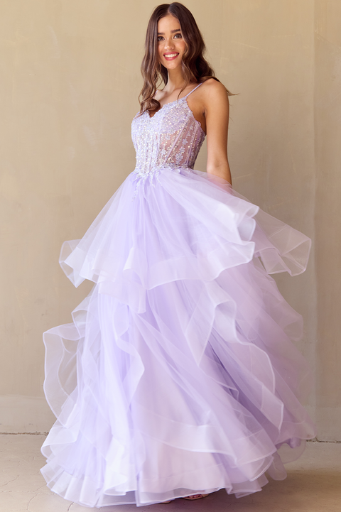 Amelia Couture 5068 Elegant Sleeveless A-Line Layered Gown