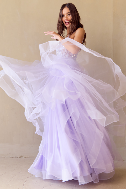 Amelia Couture 5068 Elegant Sleeveless A-Line Layered Gown