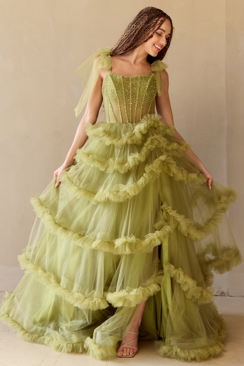 Amelia Couture 8900-FY091124 Sleeveless Ruffled A-Line Gown