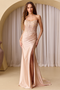 Amelia Couture 9056 Glamorous Satin Strapless Gown with Appliqué and Side Slit