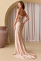 Amelia Couture 9056 Glamorous Satin Strapless Gown with Appliqué and Side Slit