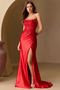 Amelia Couture 9056 Glamorous Satin Strapless Gown with Appliqué and Side Slit