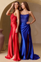 Amelia Couture 9056 Glamorous Satin Strapless Gown with Appliqué and Side Slit