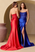Amelia Couture 9056 Glamorous Satin Strapless Gown with Appliqué and Side Slit