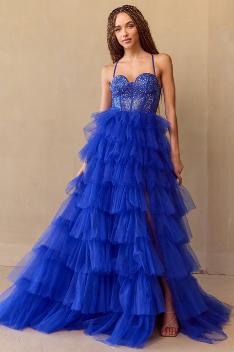 Amelia Couture 4048 Whimsical Sleeveless A-Line Gown with Tiered Skirt