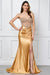 Amelia Couture 4049: Satin Strapless Slit Gown
