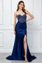 Amelia Couture 4049: Satin Strapless Slit Gown