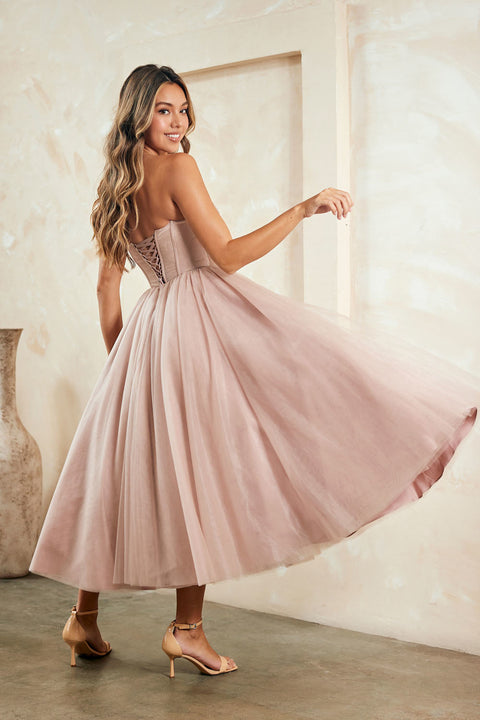 Strapless Tea Length Dress by Amelia Couture 6203S