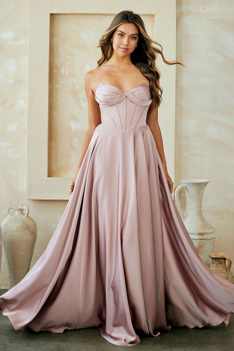 Strapless A-Line Evening Gown with Slit by Amelia Couture 4053