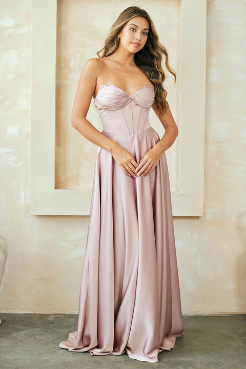 Strapless A-Line Evening Gown with Slit by Amelia Couture 4053