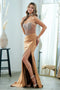 Beaded Satin Strapless Slit Gown by Amelia Couture 2131