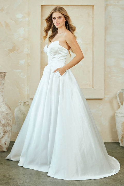 Strapless Satin Evening A-Line Gown by Amelia Couture 5080