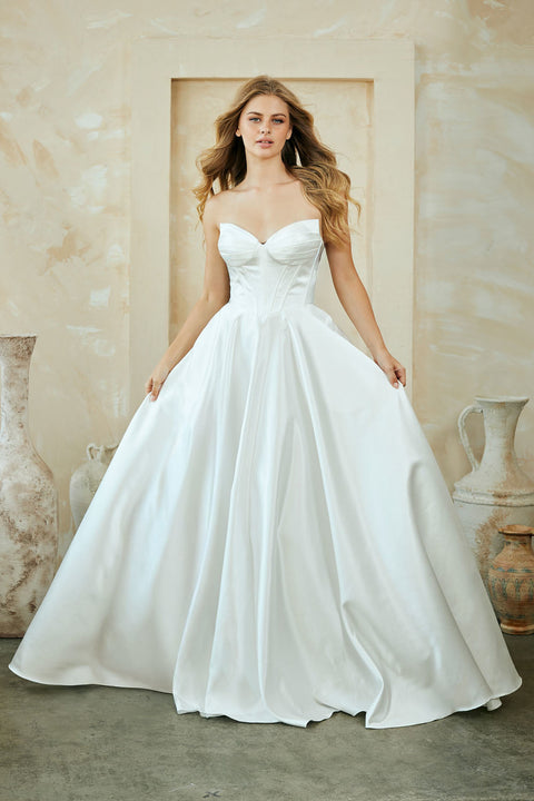 Strapless Satin Evening A-Line Gown by Amelia Couture 5080