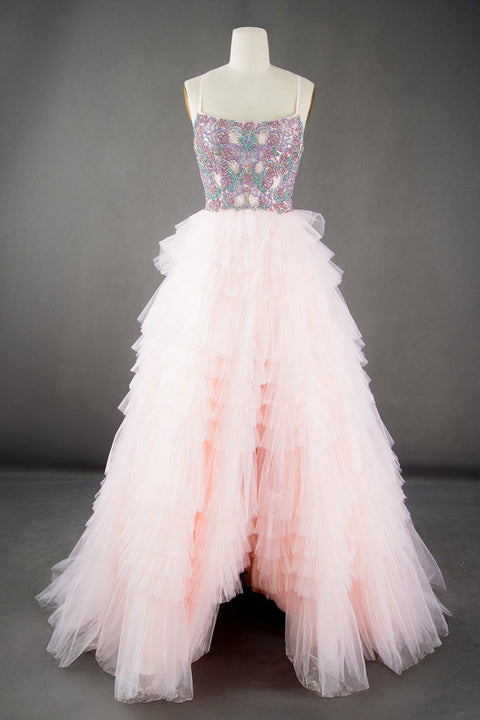 Elegant Sleeveless Ruffled Evening Gown by Amelia Couture SU096