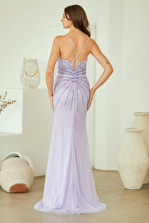 Sleeveless Beaded Gown with Slit by Amelia Couture SU095