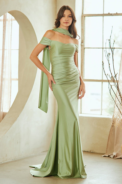Fitted Satin Off-Shoulder Formal Gown by Amelia Couture 3101