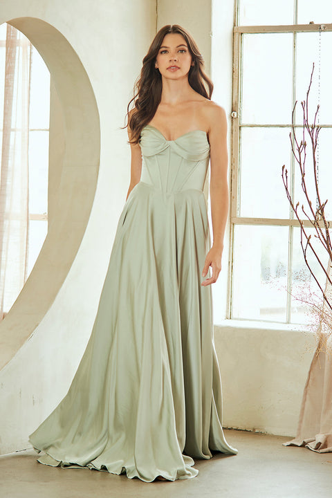 Strapless A-Line Evening Gown with Slit by Amelia Couture 4053