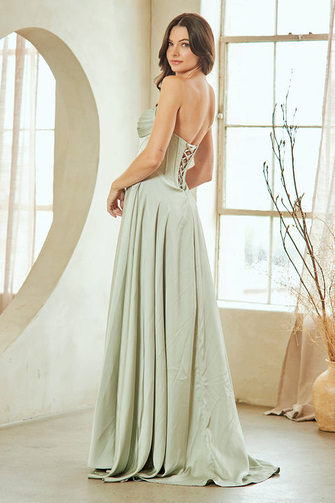 Strapless A-Line Evening Gown with Slit by Amelia Couture 4053