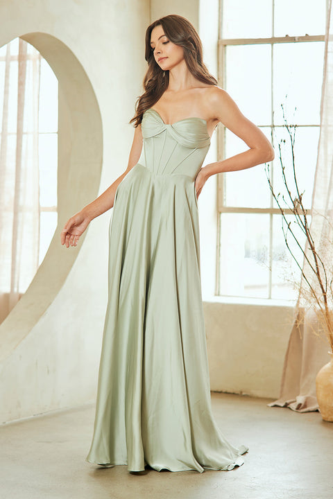 Strapless A-Line Evening Gown with Slit by Amelia Couture 4053