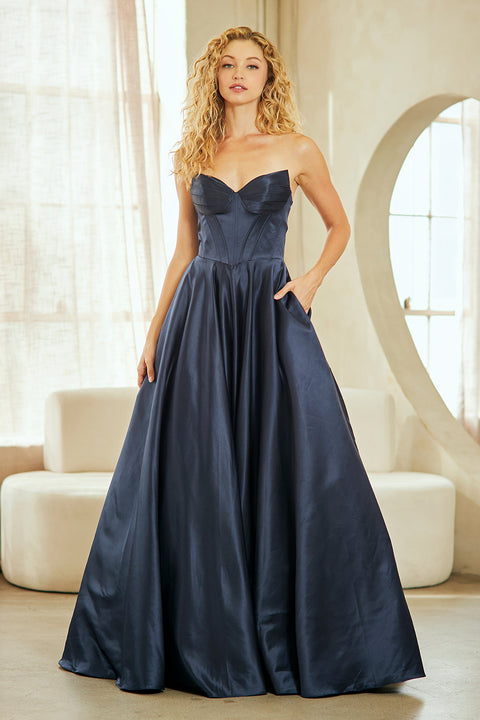 Strapless Satin Evening A-Line Gown by Amelia Couture 5080