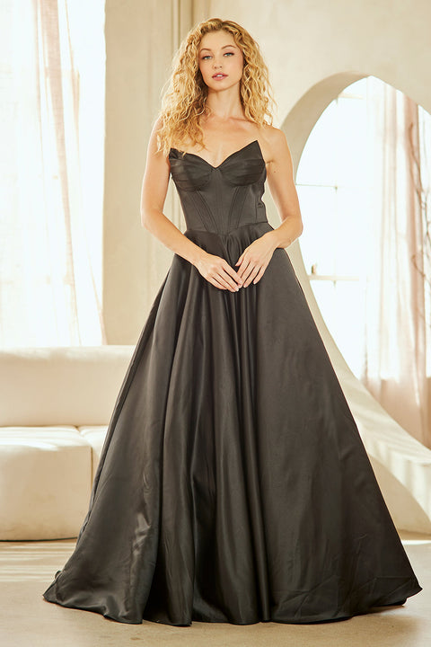 Strapless Satin Evening A-Line Gown by Amelia Couture 5080