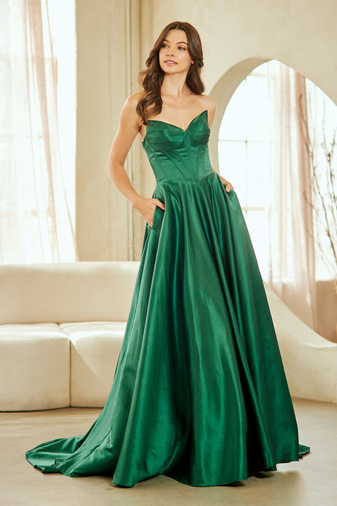Strapless Satin Evening A-Line Gown by Amelia Couture 5080