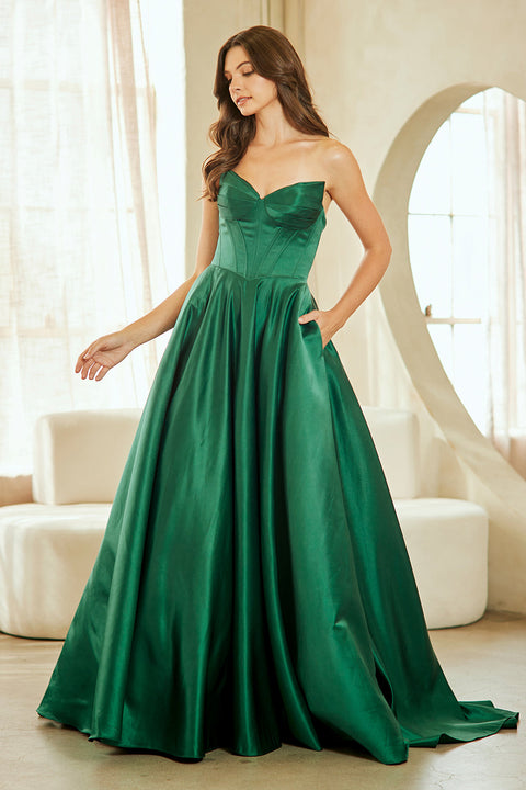 Strapless Satin Evening A-Line Gown by Amelia Couture 5080