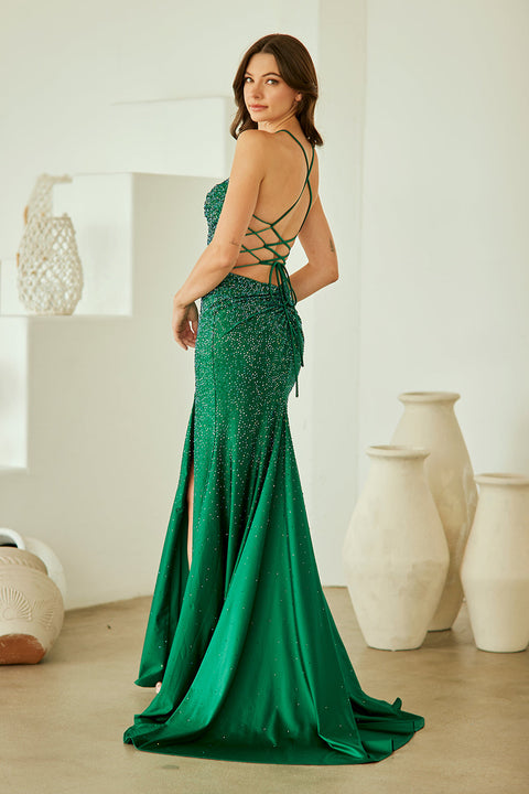 Beaded Sleeveless Slit Gown by Amelia Couture 3103